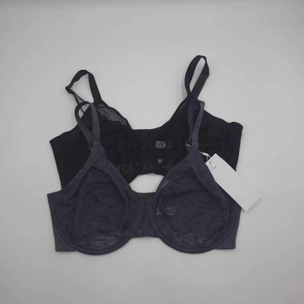 HSIA Bundle of Two Enchante Unlined Lace Underwire Bra Black Balsam Blue 38DDD